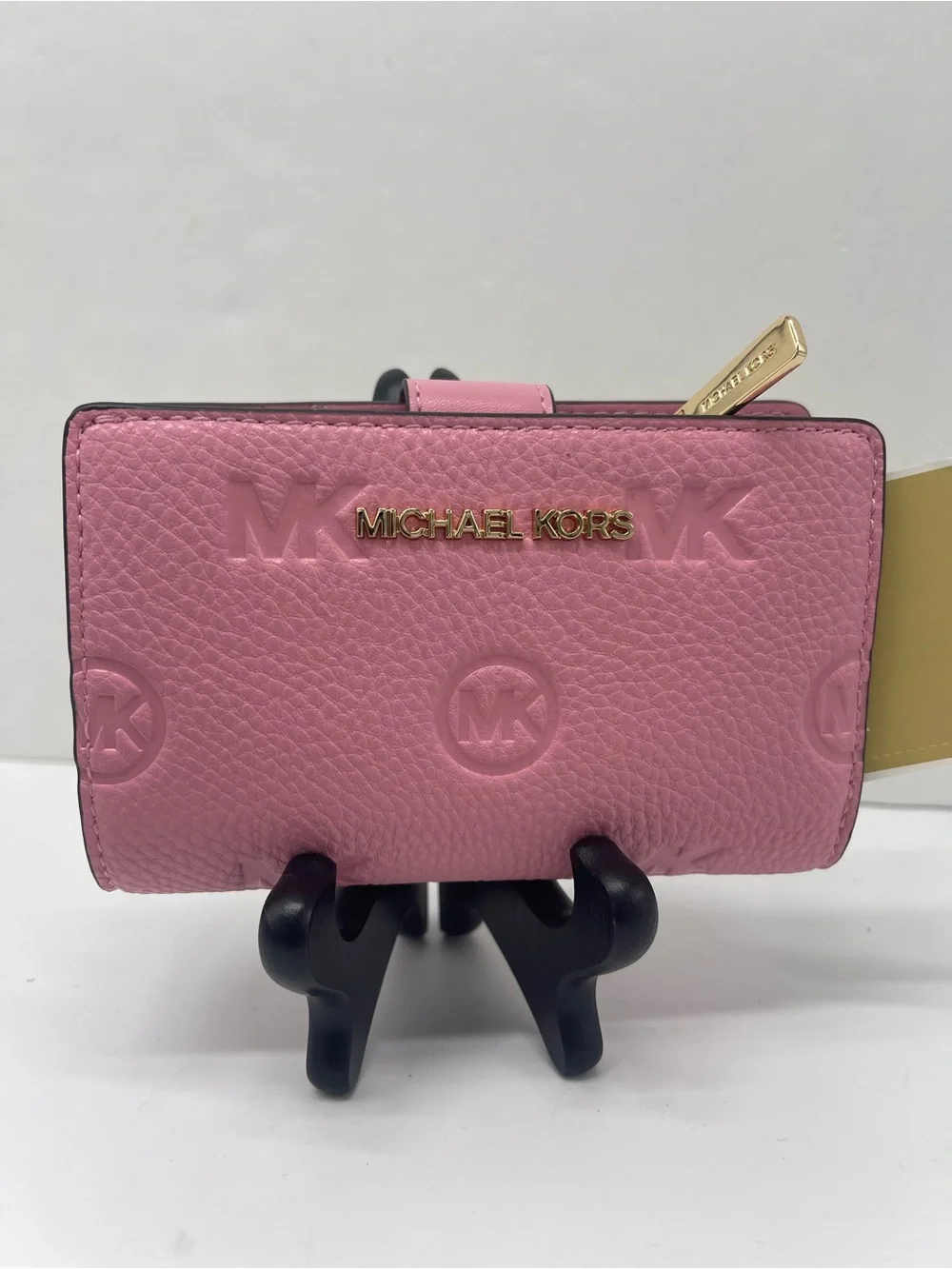 Michael KORS Jet Set Travel Md Zip CN Logo Debossed Bifold Wallet Carnation  NWT